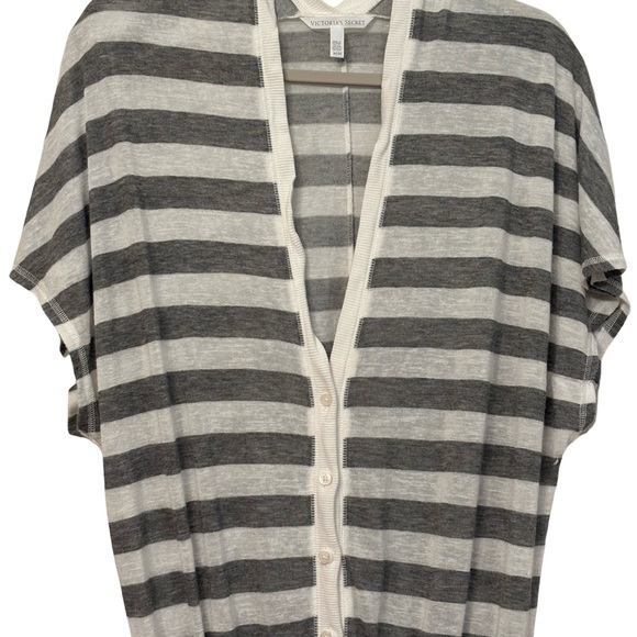 Victoria’s Secret Gray & White Striped Romper Drawstring Size M Pockets Viscose - Picture 2 of 13